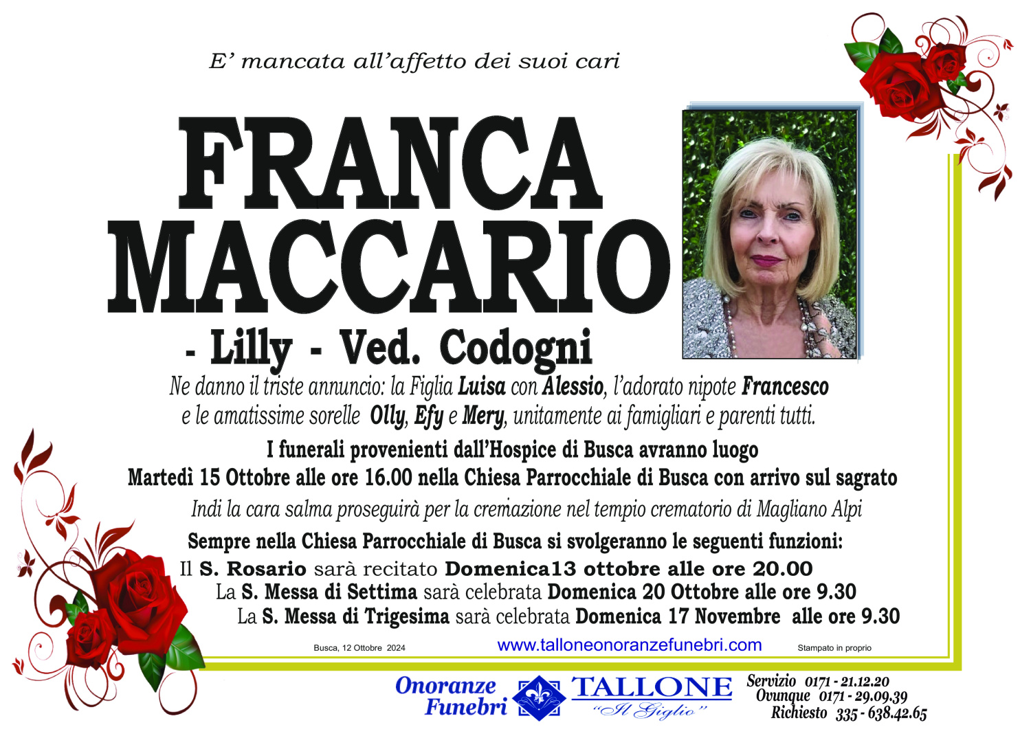 Franca Maccario<small class='fs-20'><br/>Ved. Codogni</small>